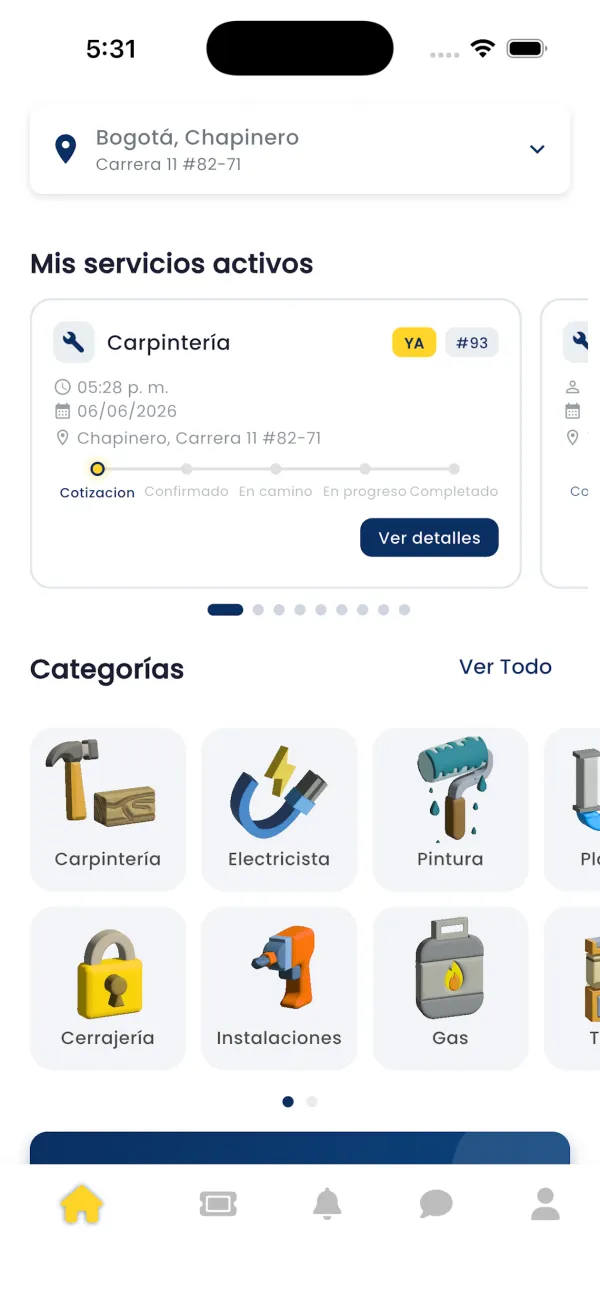 App YAfix — vista principal